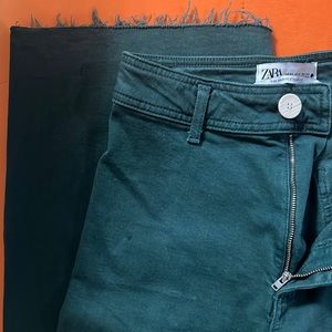 Zara Green Marine Straight Wide Leg Jeans